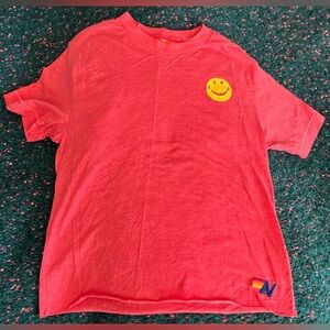 ‼️RARE‼️🎸Aviator Nation🎸🔥NWT🔥Embroidered Smiley Boyfriend Tee in Vint. Coral- S